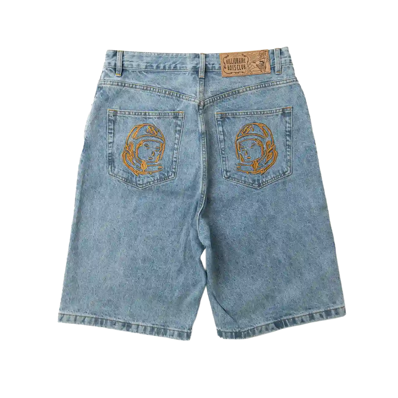 Billionaire Boys Club - Shorts vaqueros con logo en forma de arco desteñido en azul con lavado claro