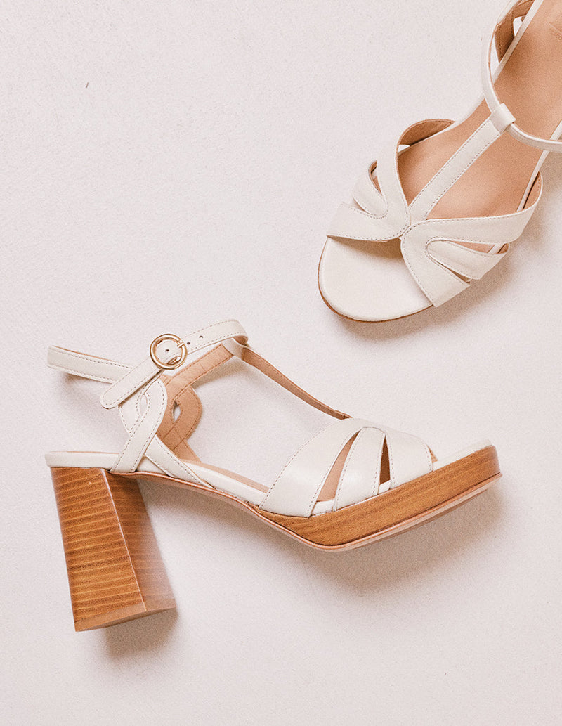 Off white leather heeled sandal Blandine - M.Moustache