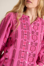 Haut coupe ample en coton rose collection printemps été vêtement femme col mao