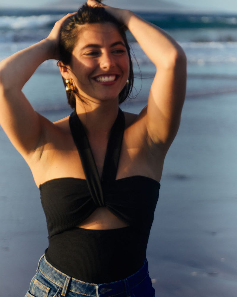 Body noir croise cou