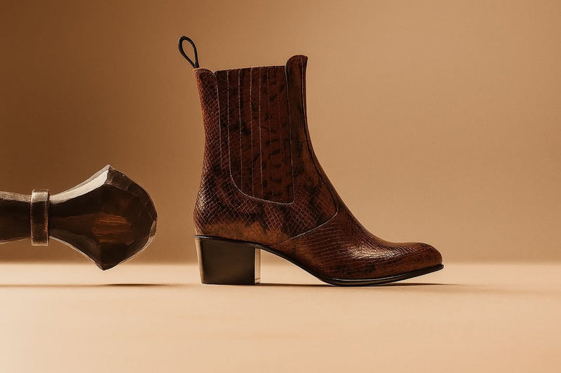 Bottines Gaia - Cuir Embossé Python - Chocolat