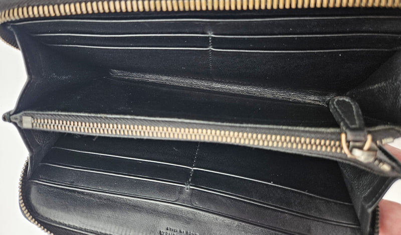 Portefeuille Bottega Veneta Long En Cuir Noir Intrecciato