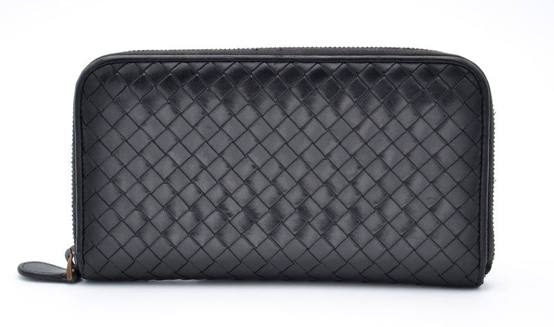 Portefeuille Bottega Veneta Long En Cuir Noir Intrecciato
