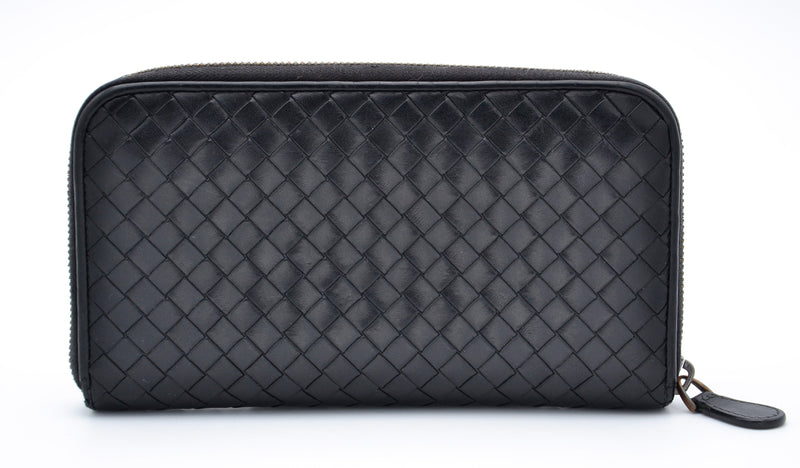 Portefeuille Bottega Veneta Long En Cuir Noir Intrecciato