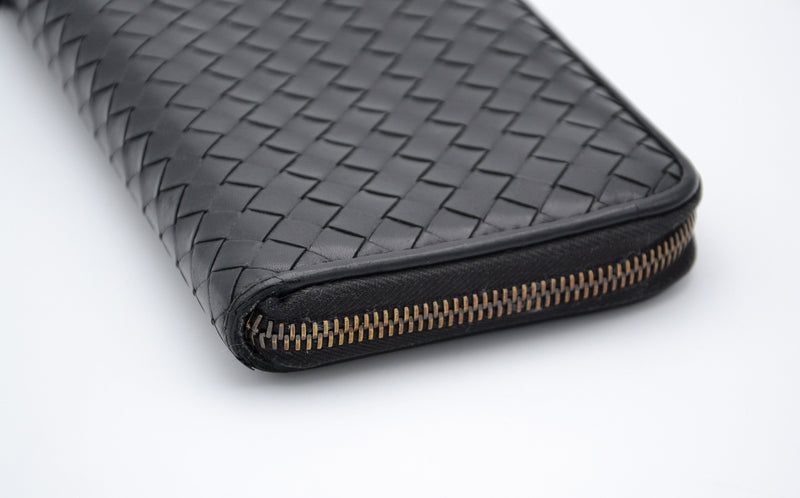 Portefeuille Bottega Veneta Long En Cuir Noir Intrecciato