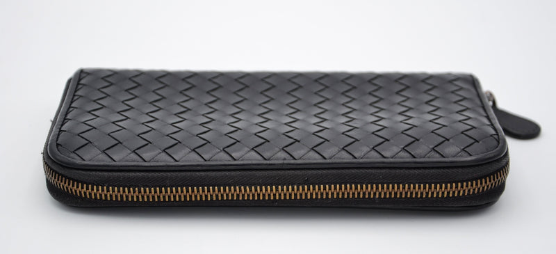 Portefeuille Bottega Veneta Long En Cuir Noir Intrecciato