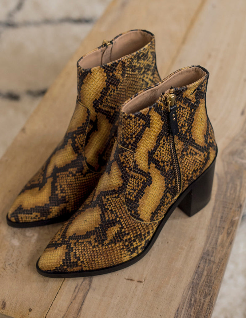 Céleste Heeled Boots - Cognac Python Leather