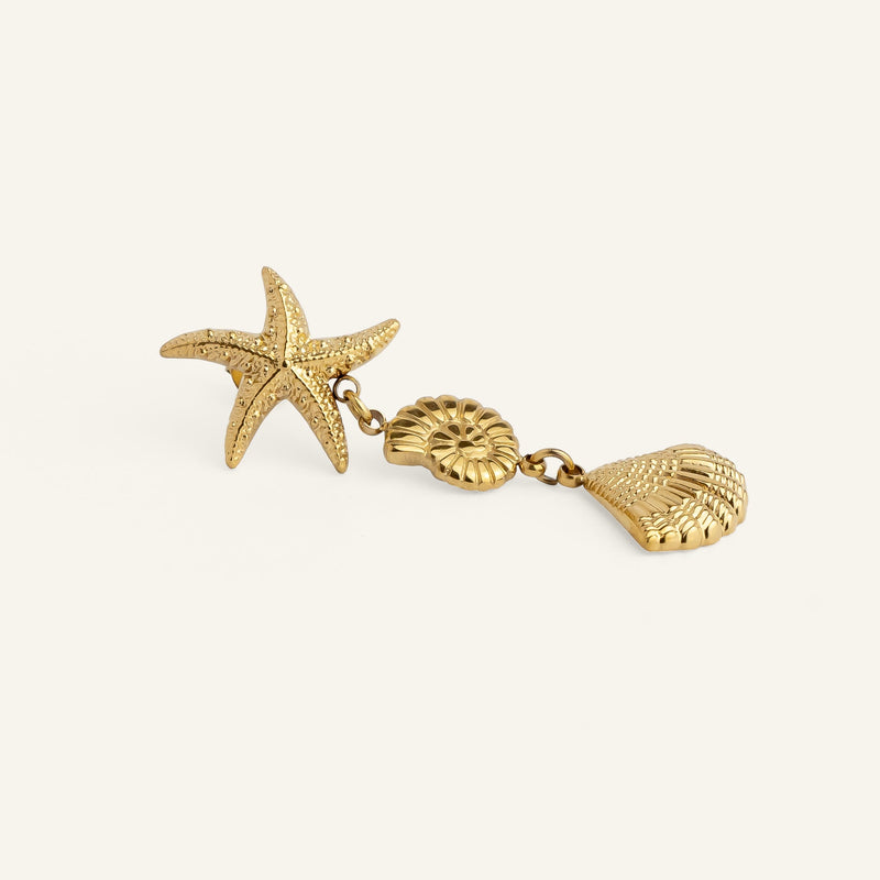 Boucles d'oreilles acier inoxydable femme été étoile de mer et coquillages 