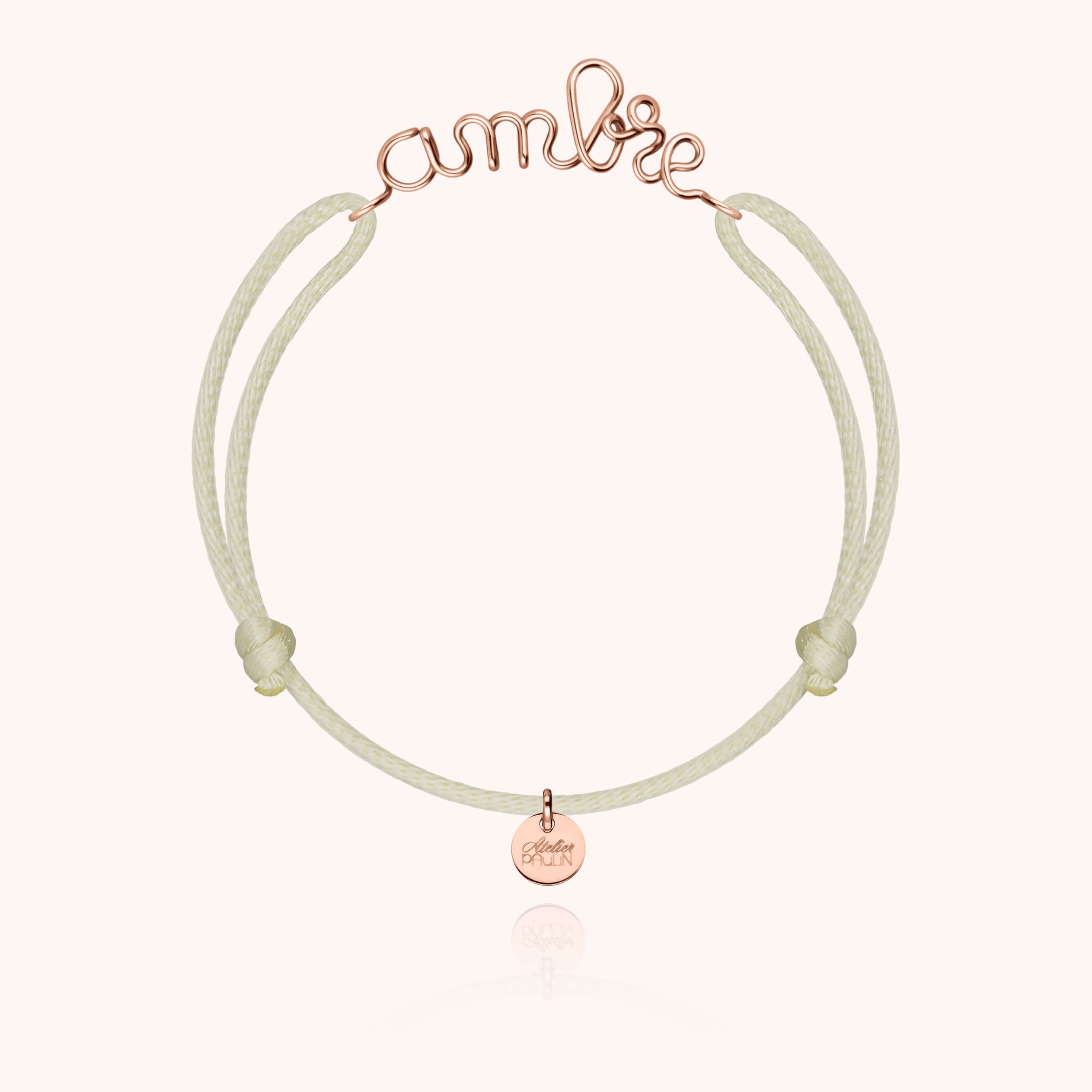 Bracelet Cordon Original Personnalisé — détail façonnage à la main, or rose laminé