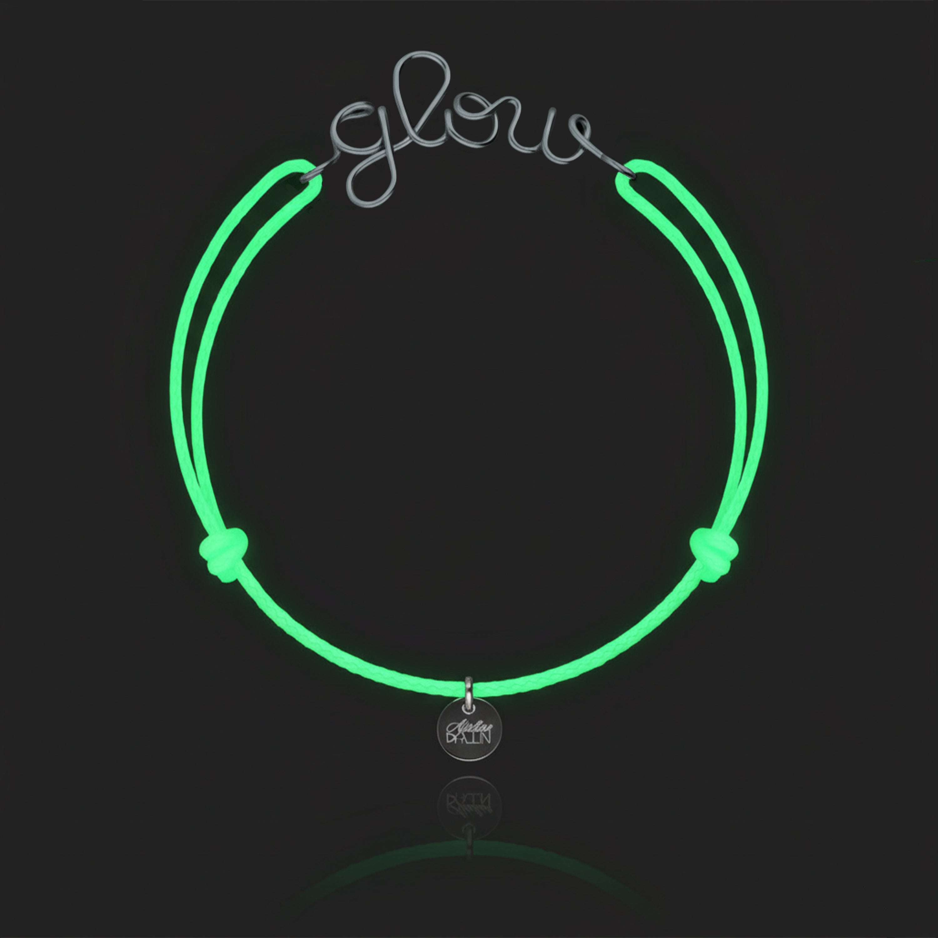 Bracelet Cordon Phosphorescent Personnalisé porté au poignet — argent sterling 925 livraison soigneuse garantie