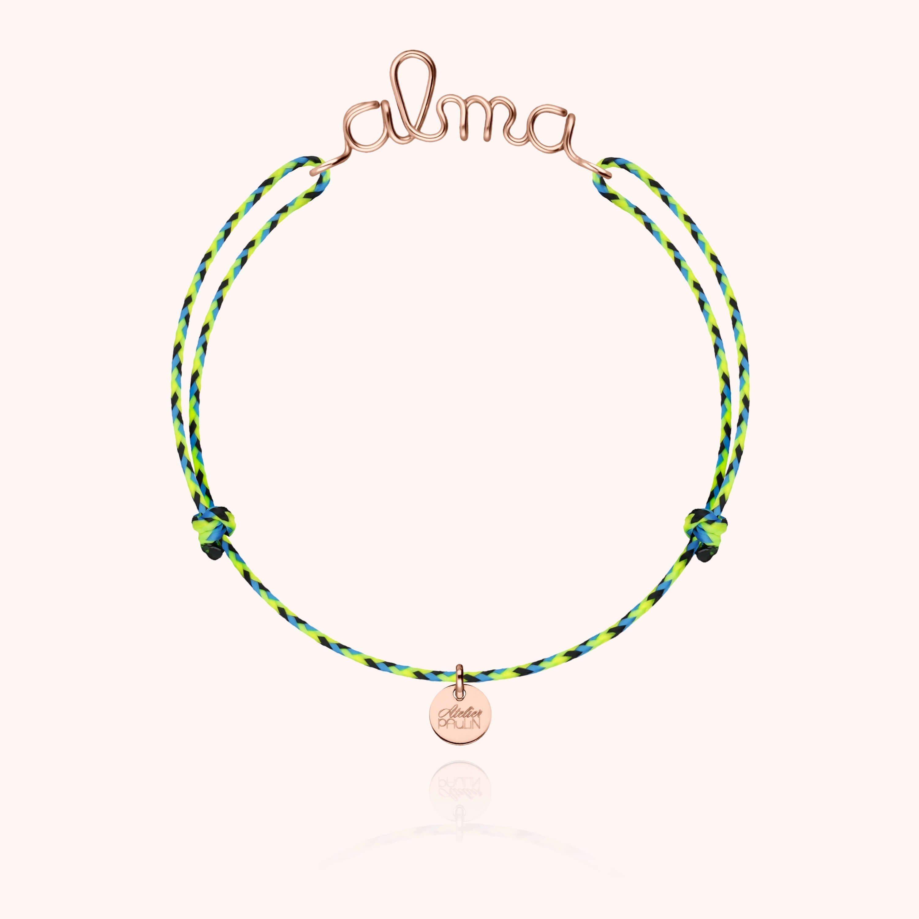 Bracelet Cordon Slim Knot Personnalisé — détail du fil métallique, or rose laminé