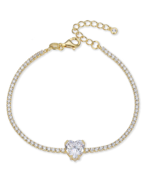 Bracelet Tennis Cœur Blanc - Doré