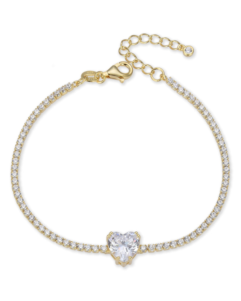 Bracelet Tennis Cœur Blanc - Doré