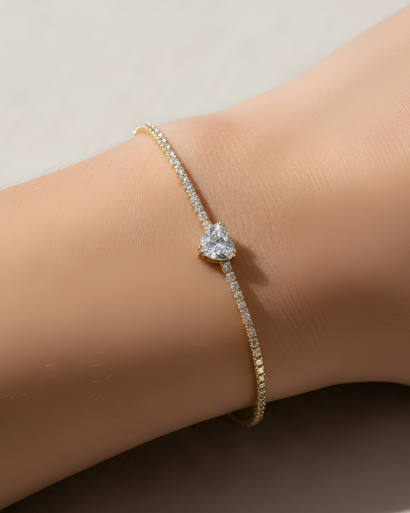 Bracelet Tennis Cœur Blanc - Doré