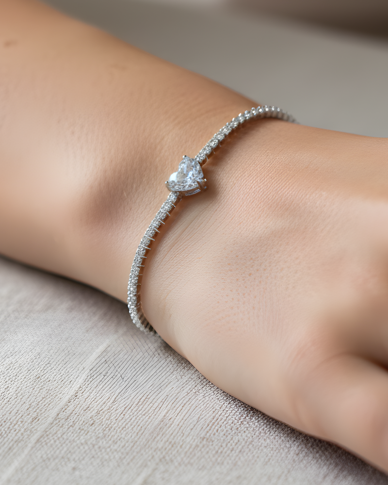 Bracelet Tennis Cœur Blanc - Blanc