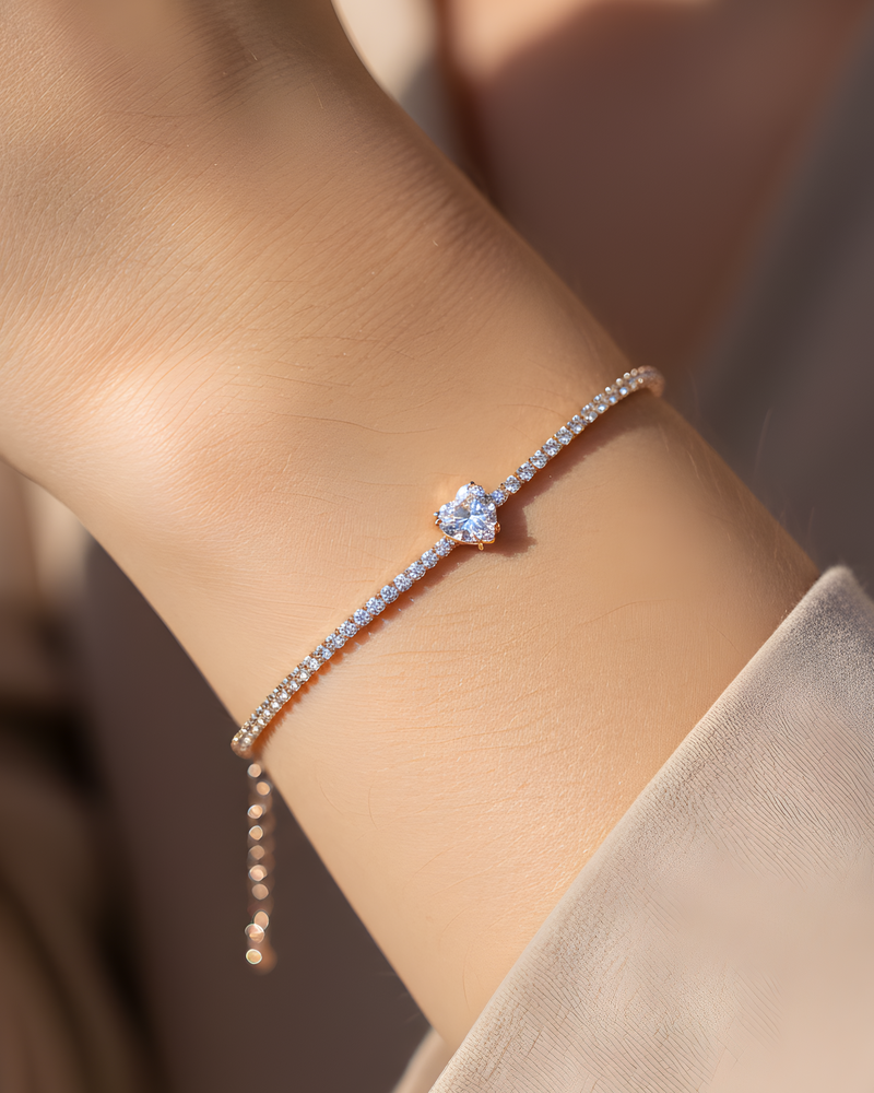 Bracelet Tennis Cœur Blanc - Rose