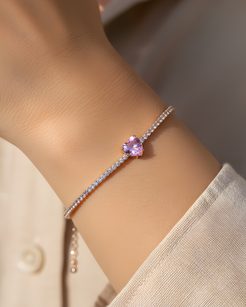 Bracelet Tennis Cœur Rose - Rose