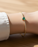 Bracelet Tennis Cœur Vert - Doré