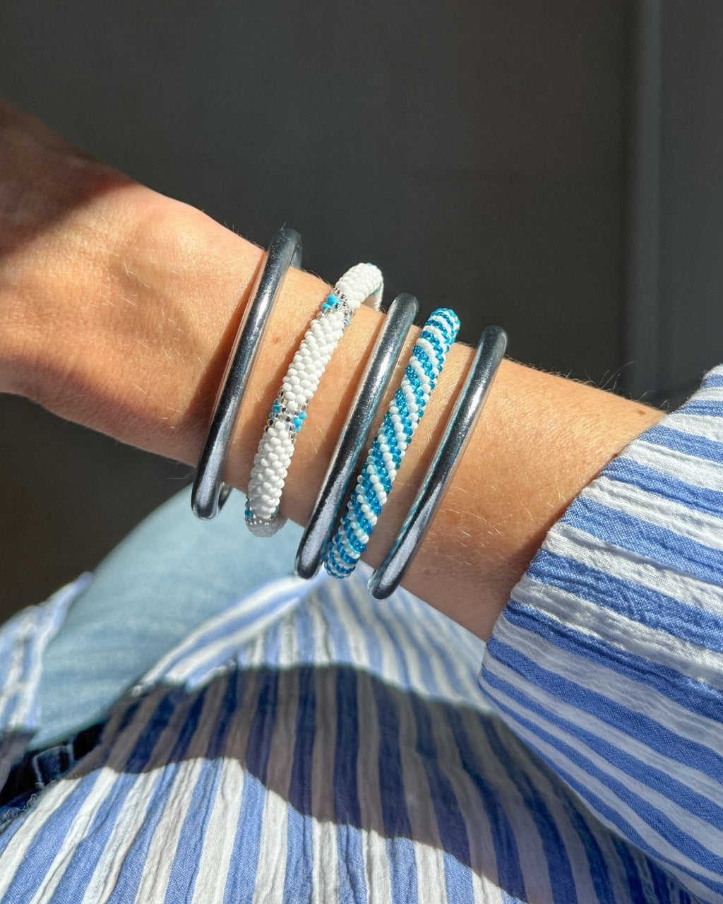 Bracelet Népalais #101 - Bleu Et Blanc