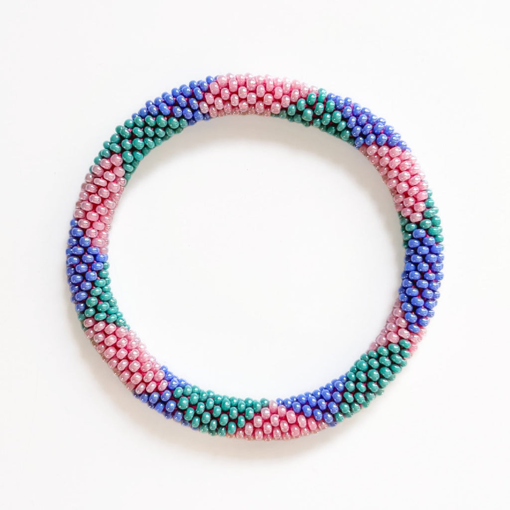 Bracelet Népalais #103 - Vert/Bleu Et Rose