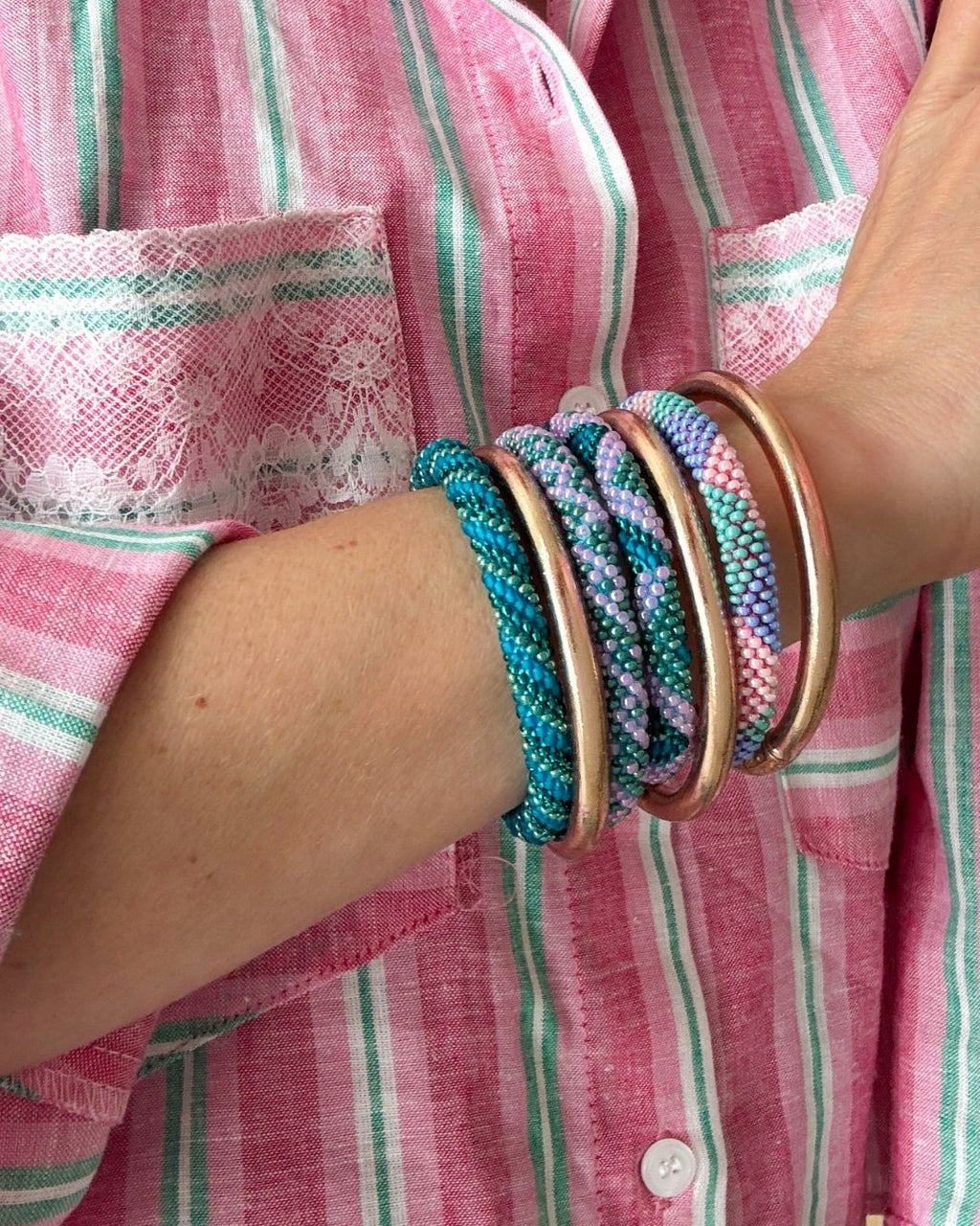 Bracelet Népalais #106 - Violet Et Vert