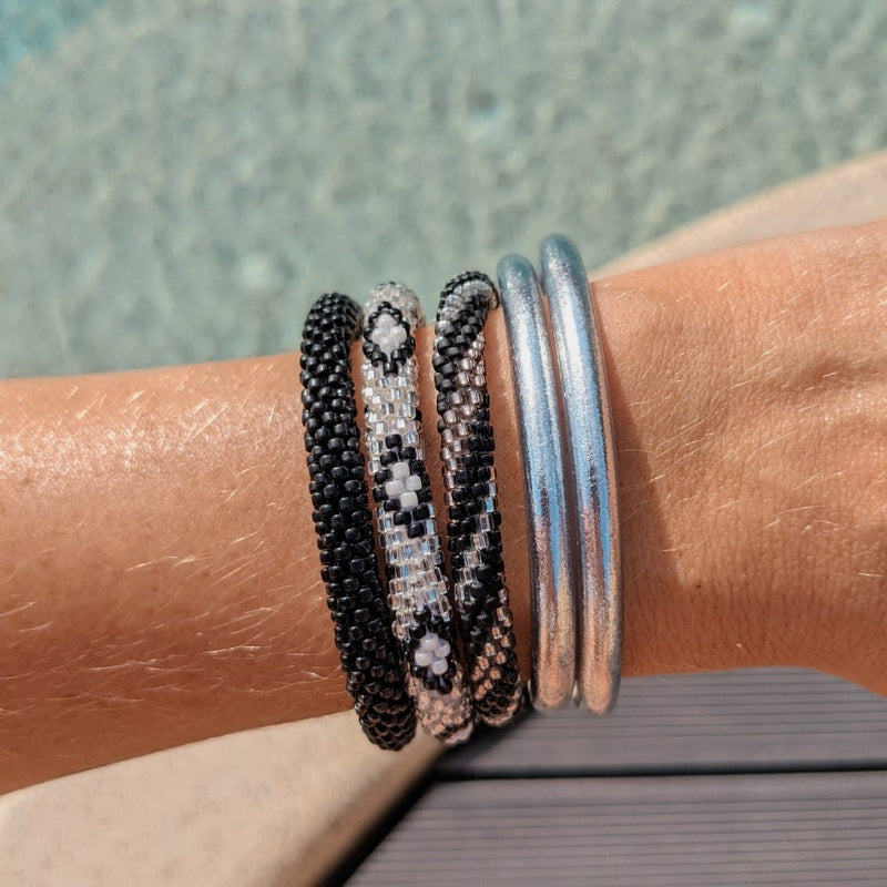Nepalese Bracelet #12 - Silver, Black And White