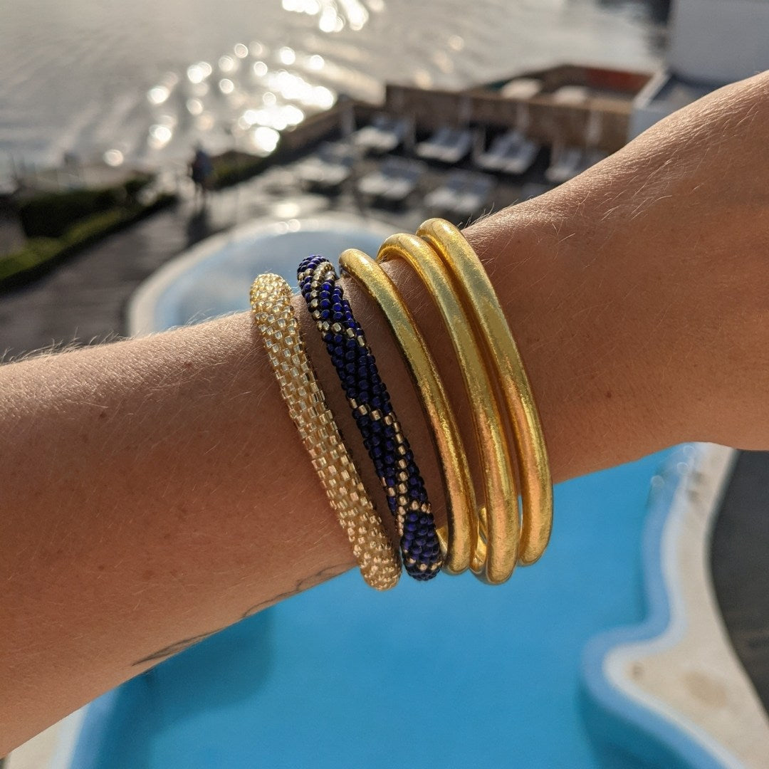 Bracciale nepalese #14 - Blu notte e oro