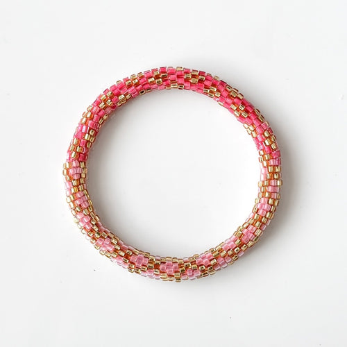 Bracelet Népalais #44 - Rose Corail Et Doré
