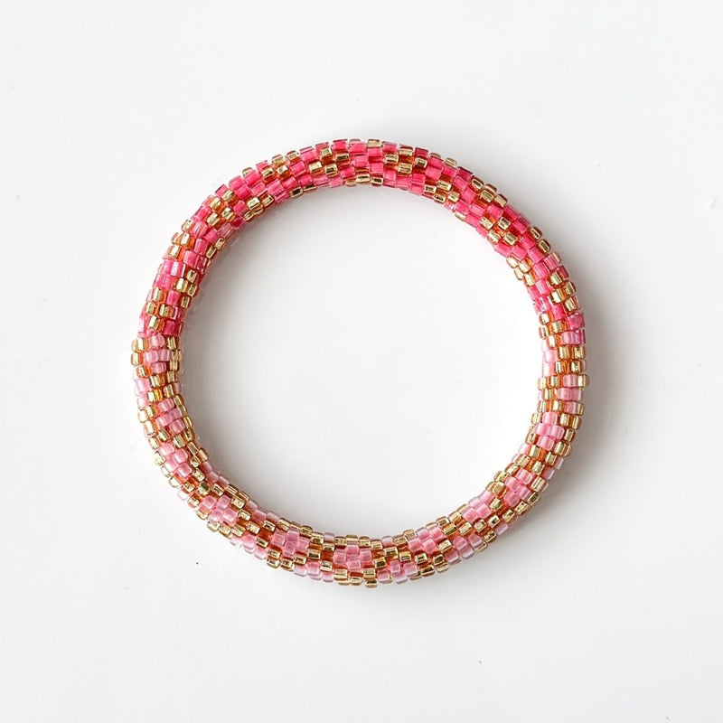 Bracelet Népalais #44 - Rose Corail Et Doré