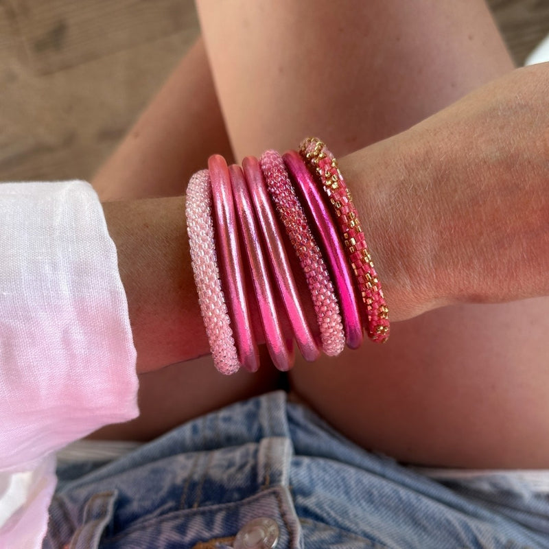 Bracelet Népalais #44 - Rose Corail Et Doré