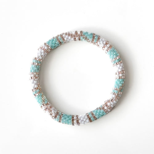 Bracelet Népalais #48 - Vert-Eau Et Champagne