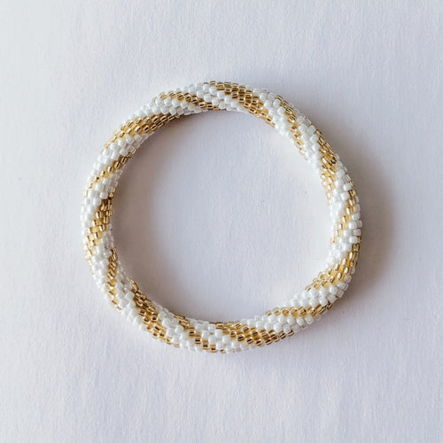 Bracelet Népalais #4 - Blanc Et Doré
