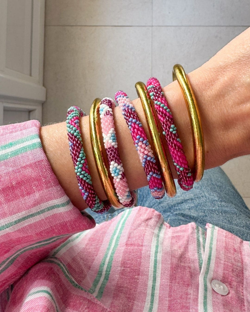 Bracelet Népalais #82 - Rose Et Violet