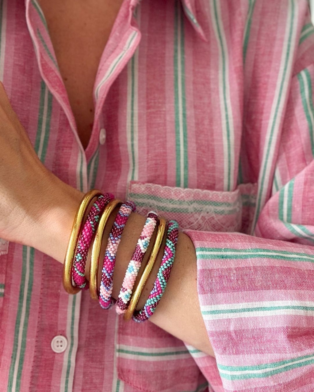 Bracelet Népalais #82 - Rose Et Violet