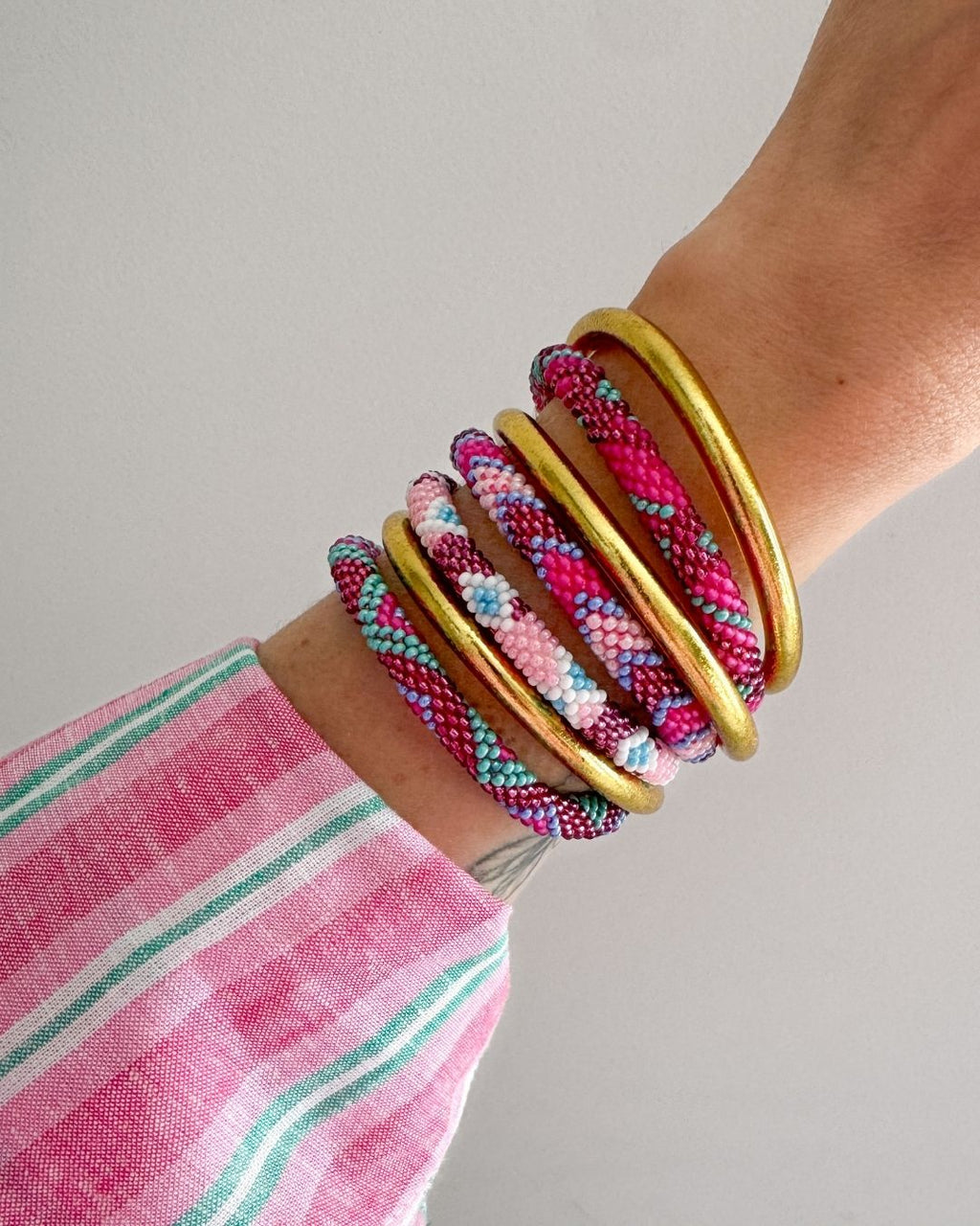 Bracelet Népalais #83 - Rose Et Vert