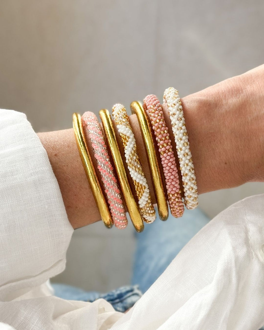 Pulsera nepalí #84 - Rosa y plateado