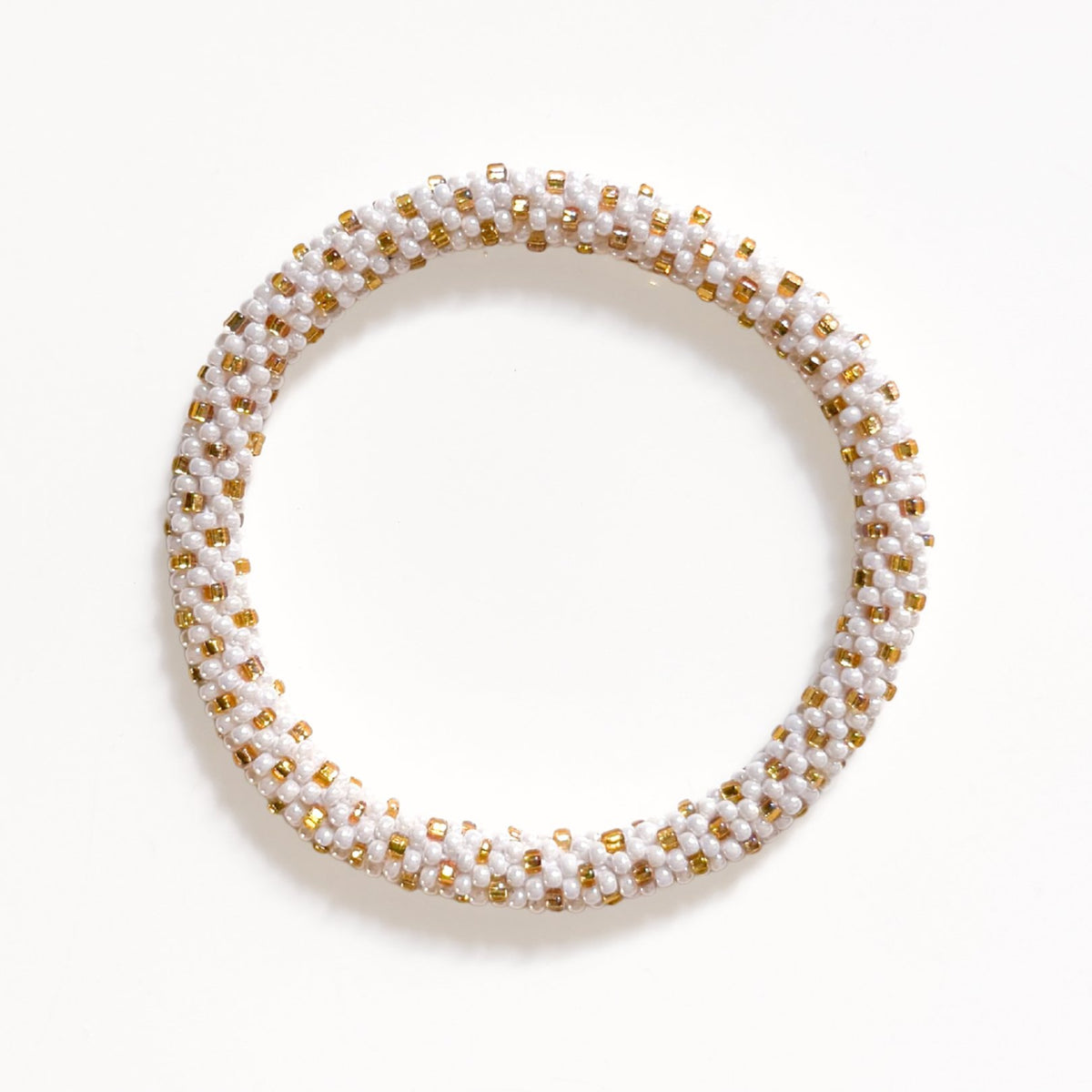 Bracelet Népalais #86 - Blanc Et Doré