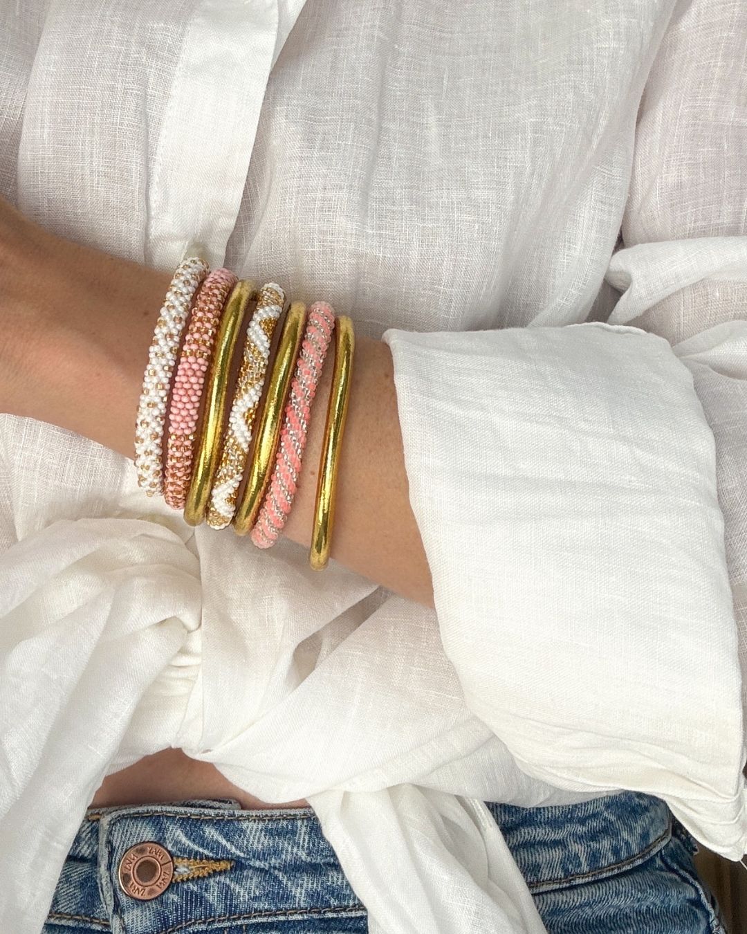 Bracelet Népalais #86 - Blanc Et Doré
