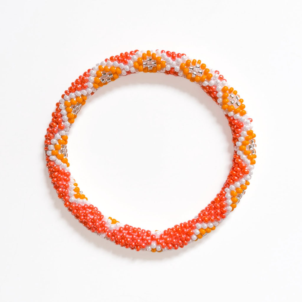 Bracelet Népalais #89 - Orange Et Blanc