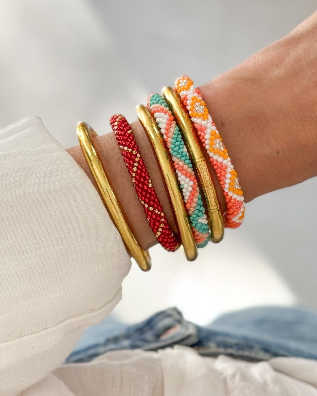Bracelet Népalais #89 - Orange Et Blanc
