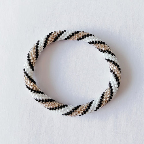 Bracelet Népalais #8 - Noir, Blanc Et Champagne