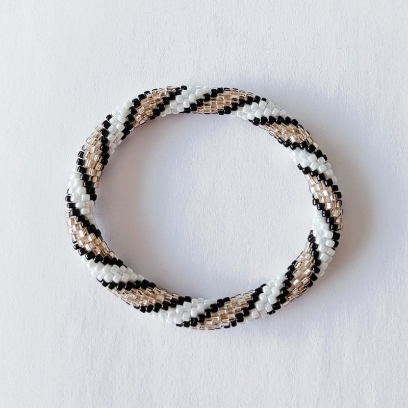 Bracelet Népalais #8 - Noir, Blanc Et Champagne