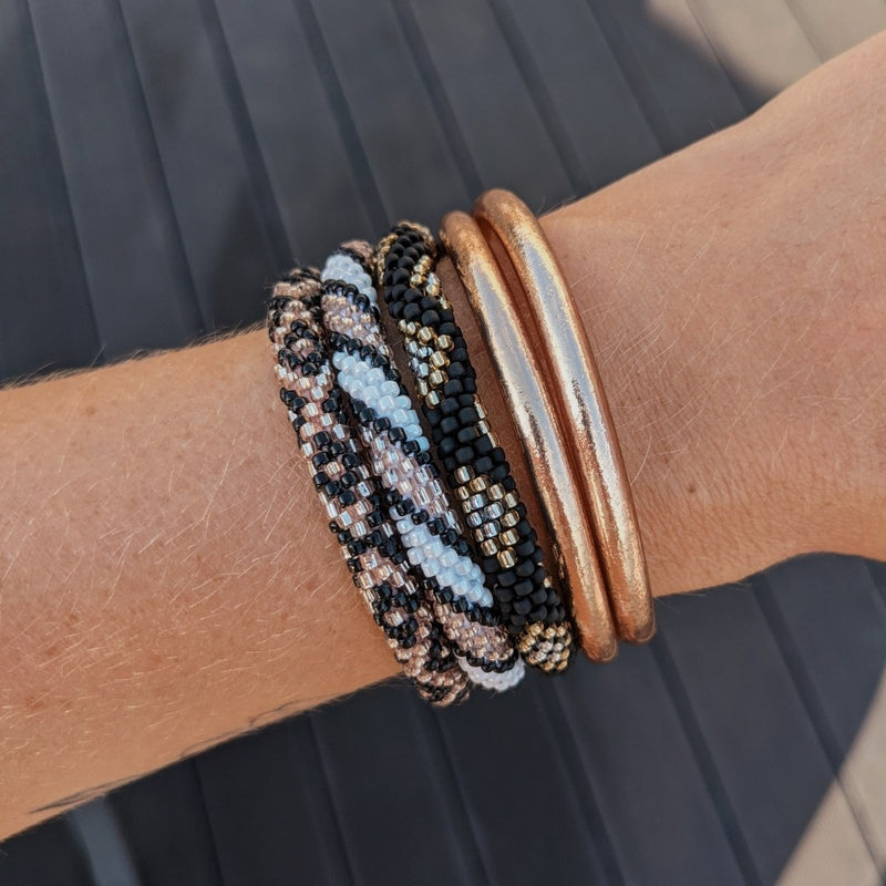 Bracelet Népalais #8 - Noir, Blanc Et Champagne