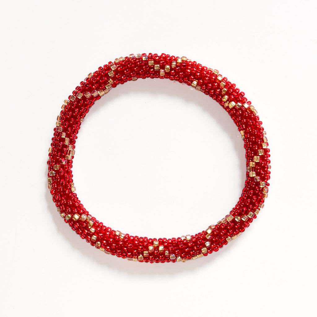 Bracelet Népalais #90 - Rouge Et Doré