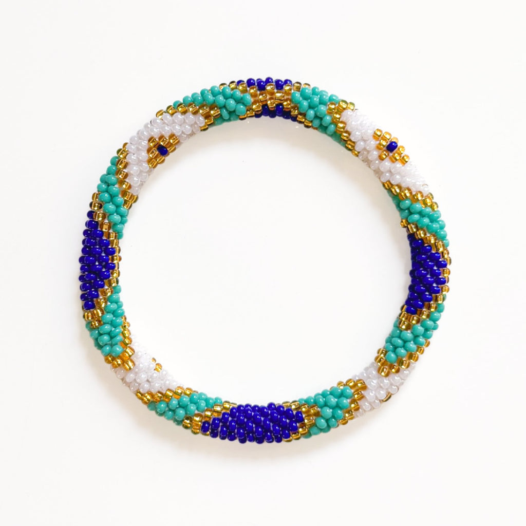 Bracelet Népalais #95 - Bleu Et Doré