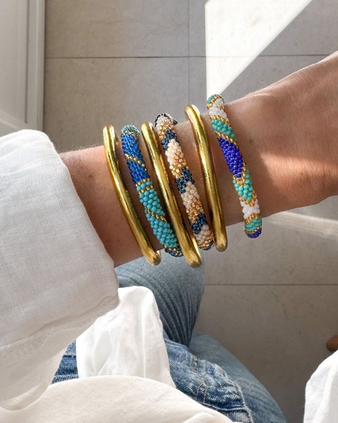 Bracelet Népalais #95 - Bleu Et Doré