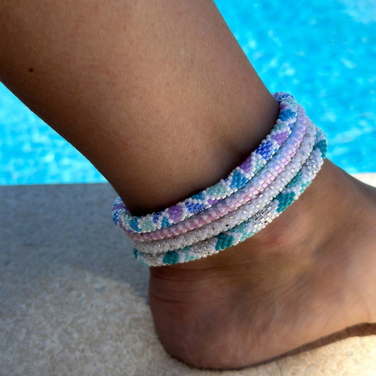 Nepalese Anklet - Pink and Pastel Blue