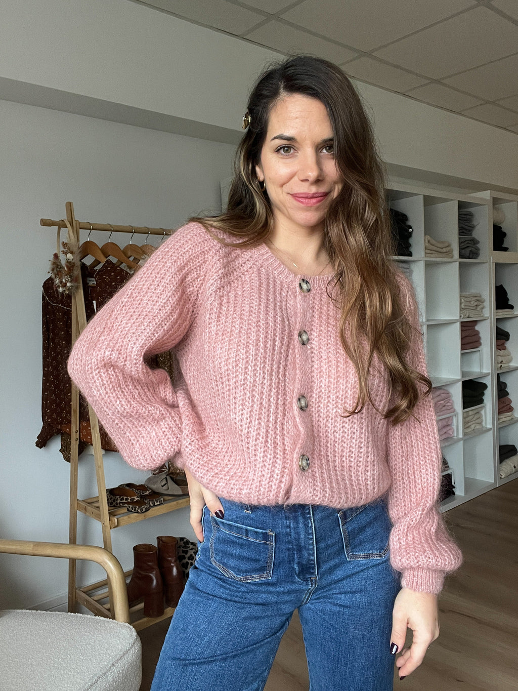 Cárdigan rosa vigoré Honorine