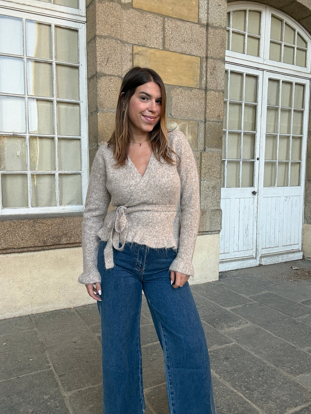 Cardigan à noeud Helena taupe