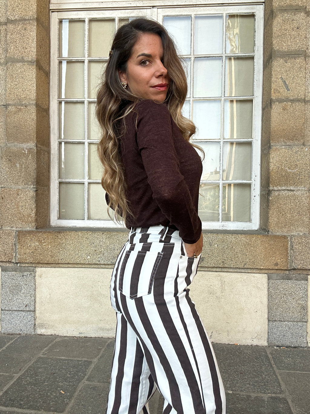 Pantalón vaquero de rayas Isabeau chocolate